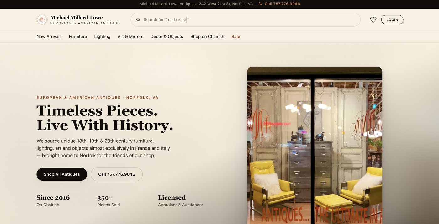 Michael Millard-Lowe Antiques website homepage