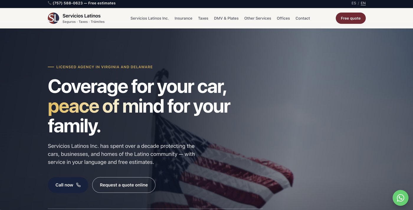 in-progress homepage design for Servicios Latinos